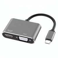 Преходник USB-C - VGA HDMI 4K 30Hz Сив DeTech 17842