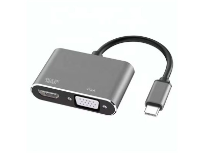 Преходник USB-C - VGA HDMI 4K 30Hz Сив DeTech 17842
