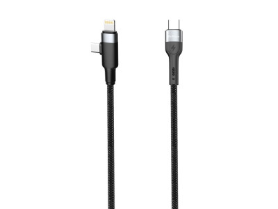 Кабел DeTech DE-48CCL Type-C - Type-C Lightning 1.0m Черен 40513