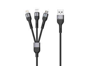 Кабел DeTech DE-C41 3 в 1 Micro USB Lightning Type-C 1.0m Черен 40204