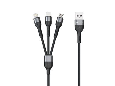 Кабел DeTech DE-C41 3 в 1 Micro USB Lightning Type-C 1.0m Черен 40204