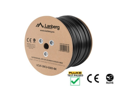 Кабел UTP Cat.5e 305m Solid Outdoor Gel-Filled Black Lanberg LAN Cable LCU5-30CU-0305-BK
