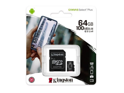 Flash Card Kingston 64GB Canvas Select Plus MicroSDHC Class10 UHS-I