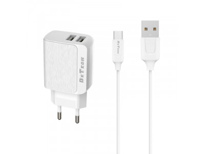 Зарядно за смартфон DeTech DE-09M 5V 2.4A 220V microUSB 2xUSB 14140 Зарядно за смартфон DeTech DE-09M 5V 2.4A 220V microUSB 2xUSB 14140