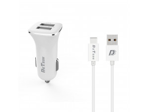 Зарядно за кола DeTech DE-C01C 5V 2.4A 12/24V Type-C 2 x USB Бял 14125