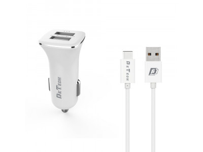 Зарядно за кола DeTech DE-C01C 5V 2.4A 12/24V Type-C 2 x USB Бял 14125