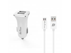 Зарядно за кола DeTech DE-C01C 5V 2.4A 12/24V microUSB 2 x USB Бял 14124