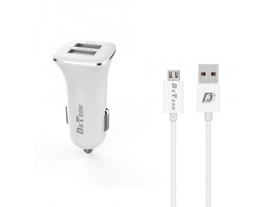 Зарядно за кола DeTech DE-C01C 5V 2.4A 12/24V microUSB 2 x USB Бял 14124