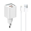 Зарядно за смартфон LDNIO 20W 1xType-C F 1xUSB F PD QC PPS Lightning Бял A2318C