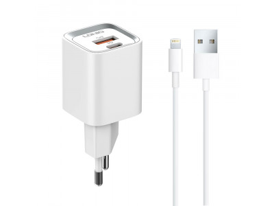 Зарядно за смартфон LDNIO 20W 1xType-C F 1xUSB F PD QC PPS Lightning Бял A2318C