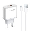 Зарядно за смартфон LDNIO 45W 1xType-C F 1xUSB F PD QC PPS Type-C Бял A2526C
