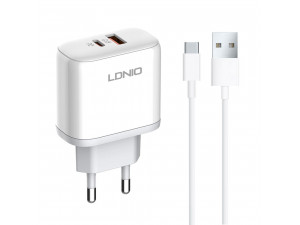Зарядно за смартфон LDNIO 45W 1xType-C F 1xUSB F PD QC PPS Type-C Бял A2526C Зарядно за смартфон LDNIO 45W 1xType-C F 1xUSB F PD QC PPS Type-C Бял A2526C