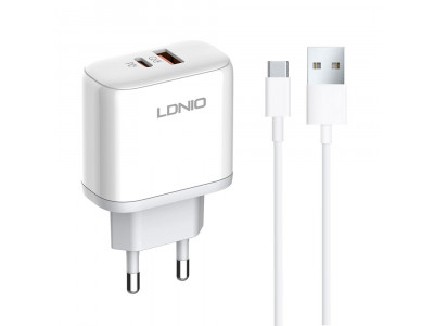 Зарядно за смартфон LDNIO 45W 1xType-C F 1xUSB F PD QC PPS Type-C Бял A2526C