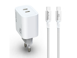 Зарядно за смартфон DeTech DE-PD 45W GaN Type-C-Type-C кабел Бял 40341 Зарядно за смартфон DeTech DE-PD 45W GaN Type-C-Type-C кабел Бял 40341