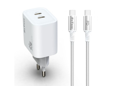 Зарядно за смартфон DeTech DE-PD 45W GaN Type-C-Type-C кабел Бял 40341 Зарядно за смартфон DeTech DE-PD 45W GaN Type-C-Type-C кабел Бял 40341