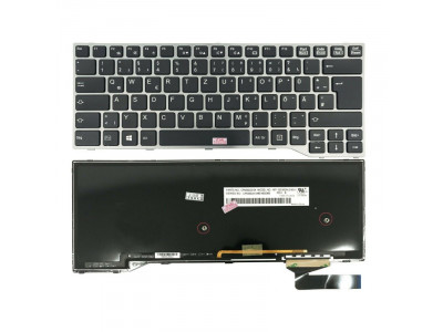 Клавиатура за лаптоп Fujitsu Lifebook E544 E734 E744 E746 Черна със Сива Рамка с Подсветка