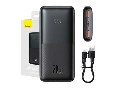 Power Bank Baseus Bipow Pro 10000mAh 20W с кабел USB Type A - USB Type C 3A Черен Power Bank Baseus Bipow Pro 10000mAh 20W с кабел USB Type A - USB Type C 3A Черен