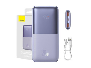 Power Bank Baseus Bipow Pro 10000mAh 20W с кабел USB Type A - USB Type C 3A Лилав