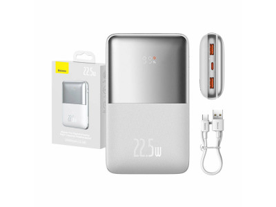 Power Bank Baseus Bipow Pro 20000mAh 22.5W + кабел USB-A към USB-C 3A Бял Power Bank Baseus Bipow Pro 20000mAh 22.5W + кабел USB-A към USB-C 3A Бял