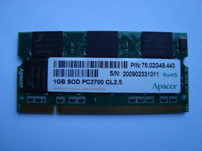 Памет за лаптоп DDR 1GB Apacer PC-2700 (втора употреба)